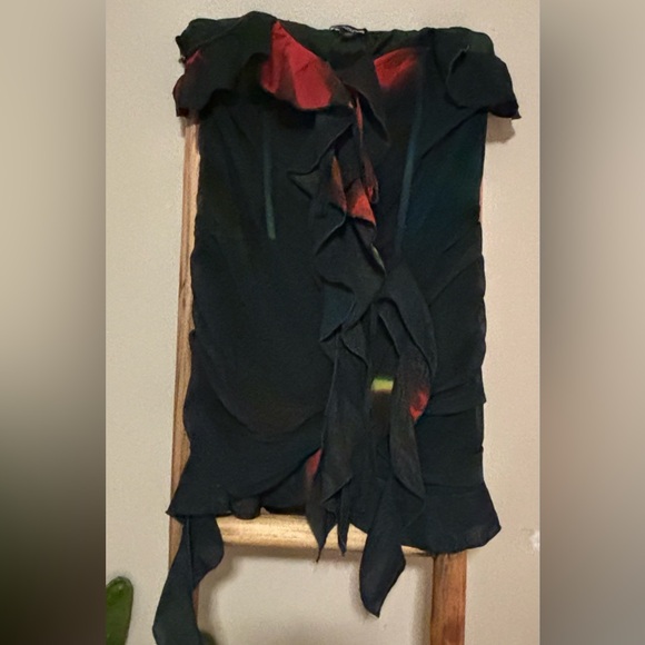 Forest green mini dress with streamer and ruffles - Picture 3 of 4